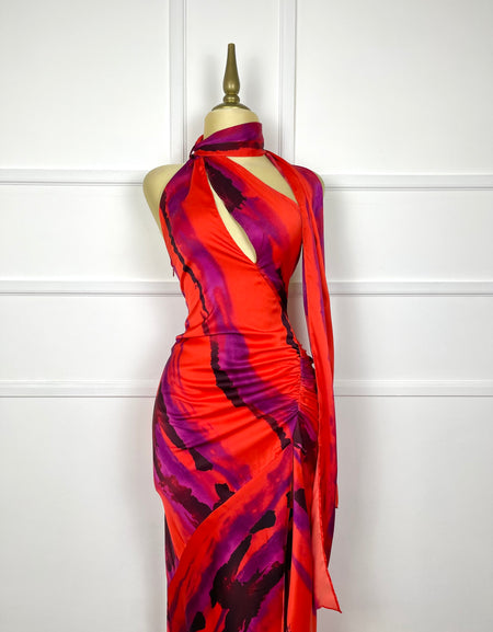 Vestido largo satín multicolor