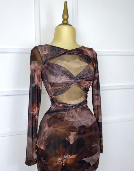 Vestido mesh café multi