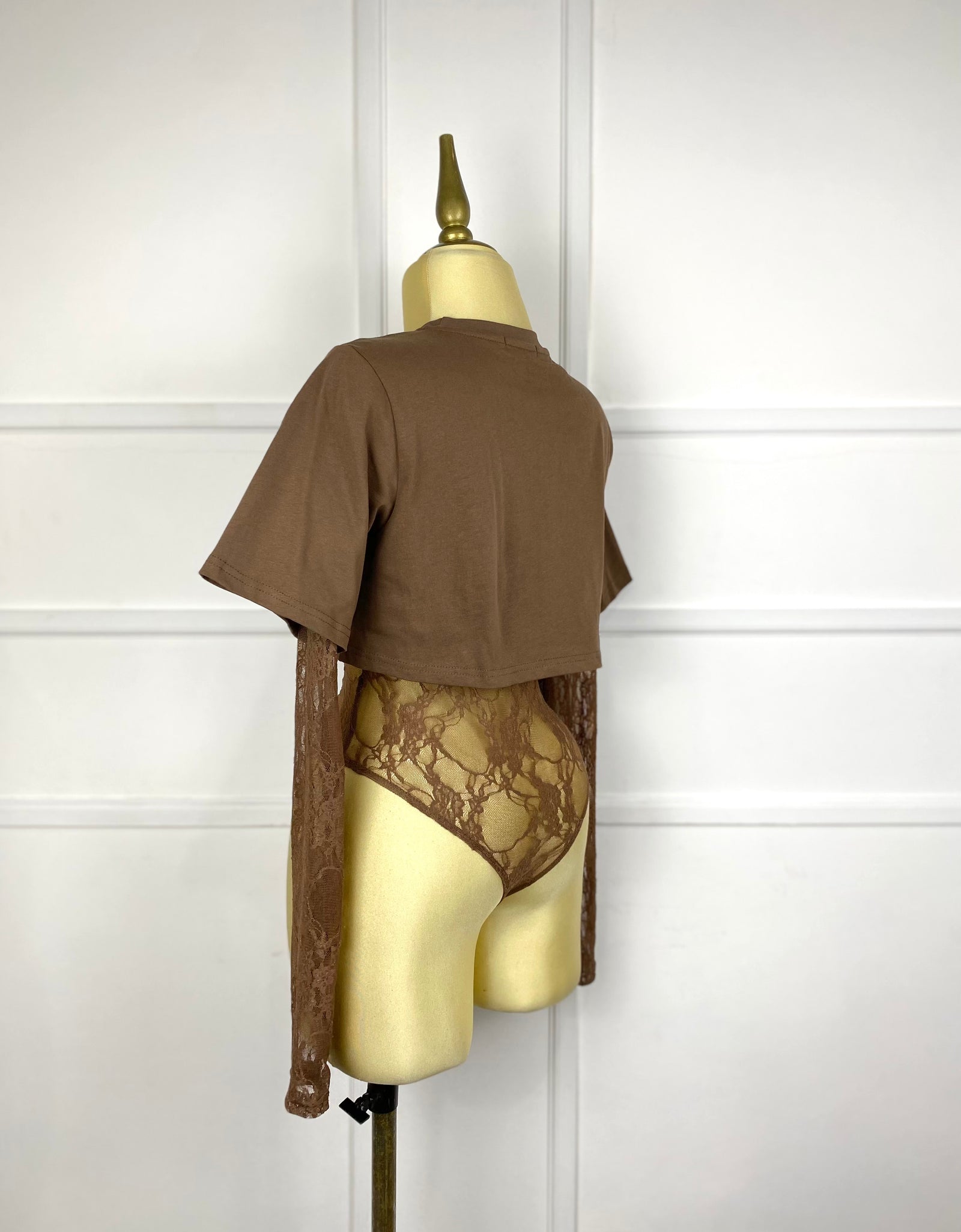 Bodysuit café tipo top encaje