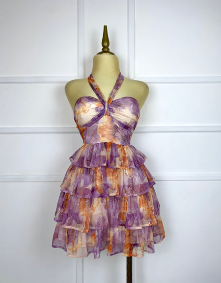 Vestido con olanes naranja/lila