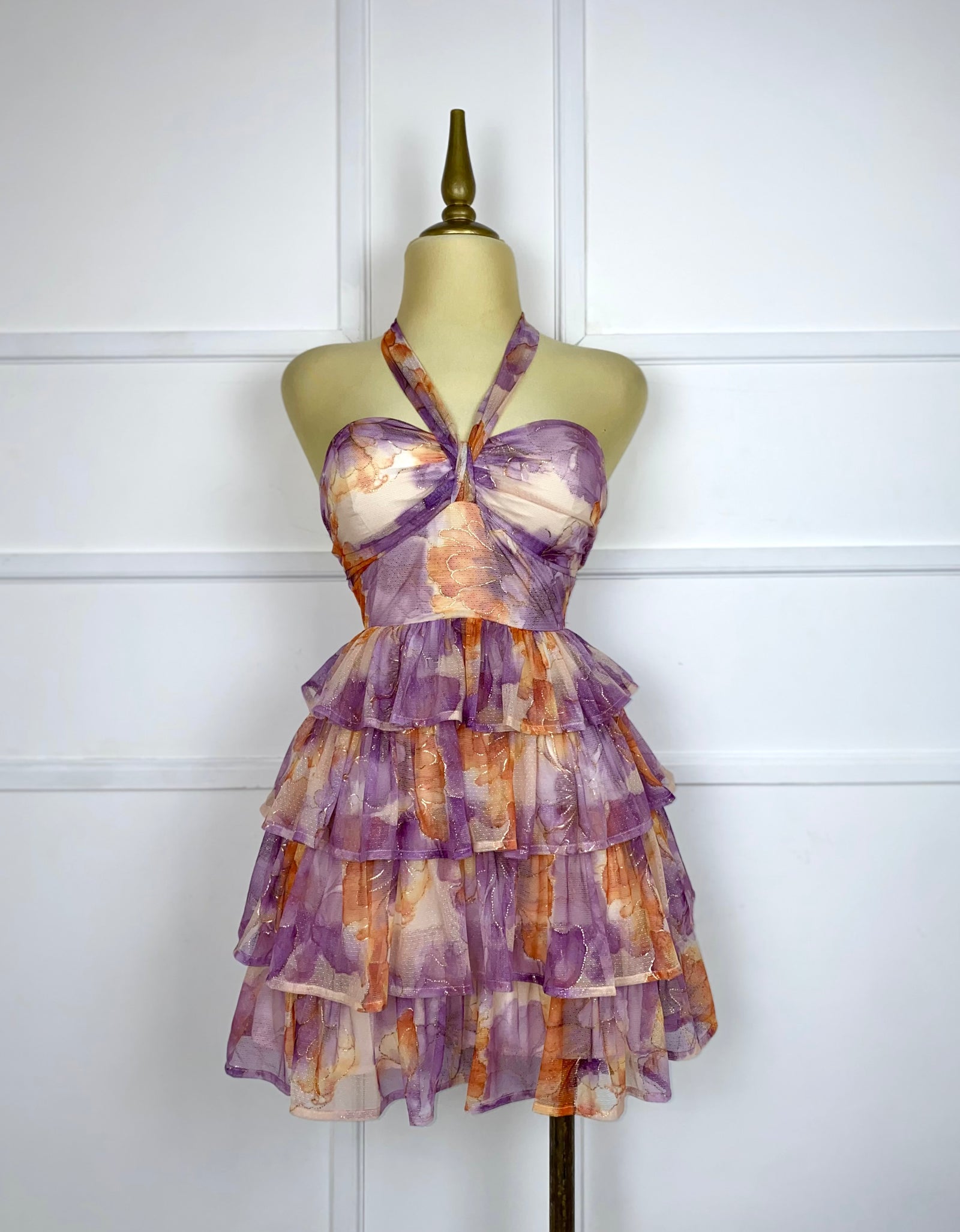 Vestido con olanes naranja/lila