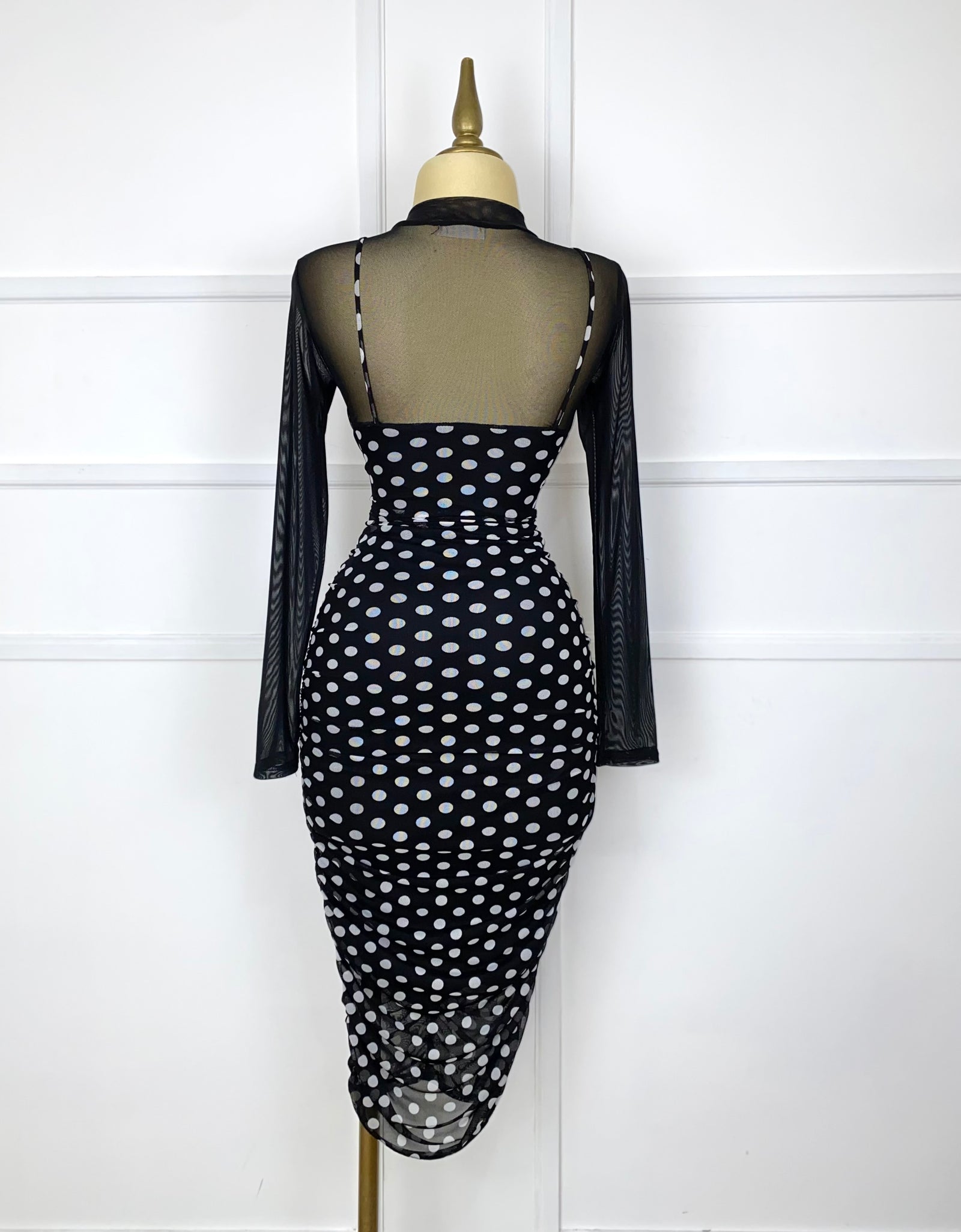 Vestido negro mesh polka dots