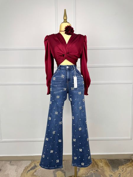 Pantalón de mezclilla con pedrería