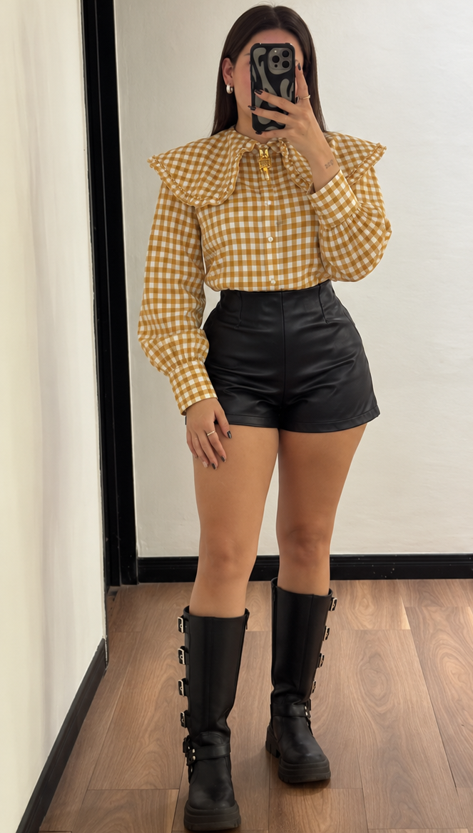 Camisa cuadros mostaza con candado