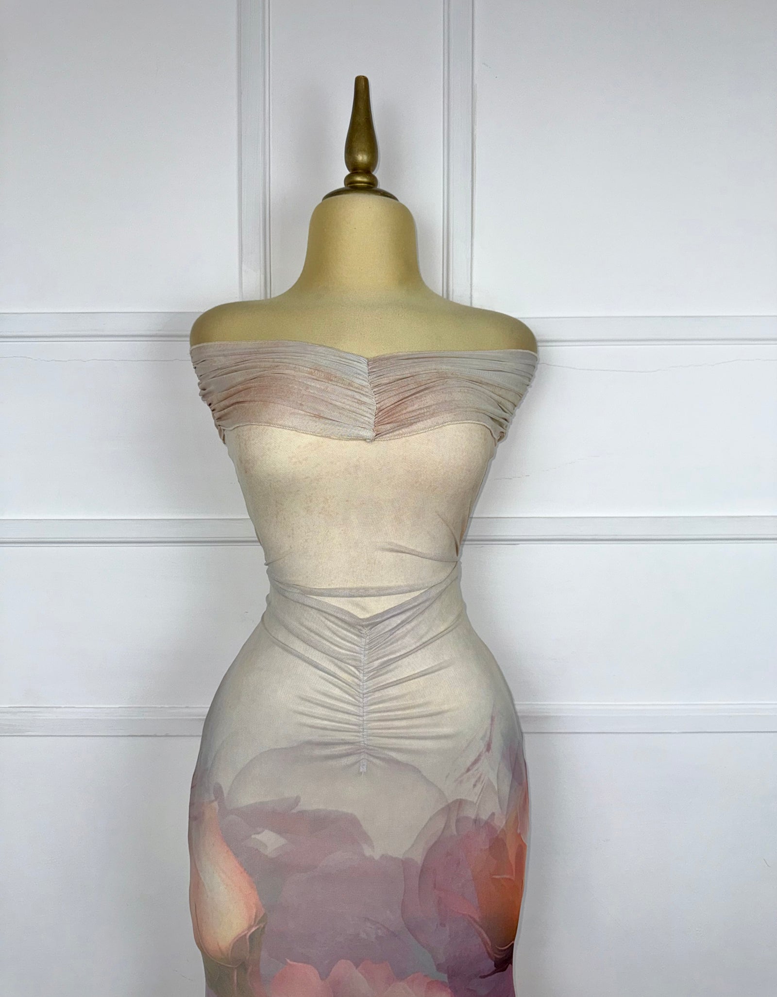 Vestido largo mesh con stretch
