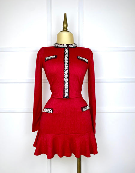 Set rojo con pedrería