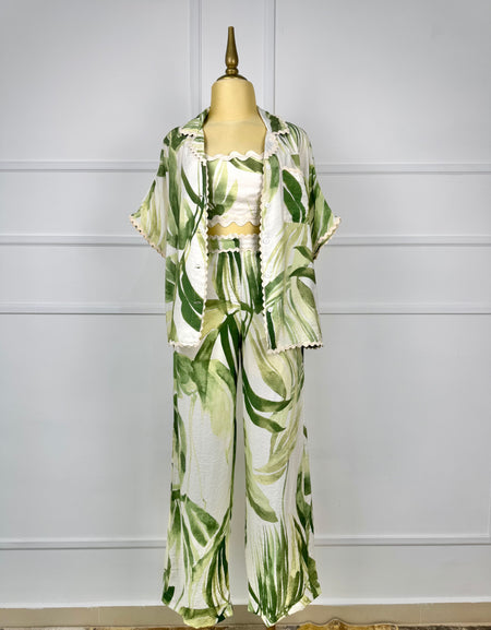 Set (3 piezas) beige con estampado verde