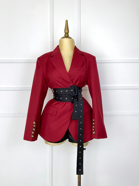 Blazer rojo doble cinto
