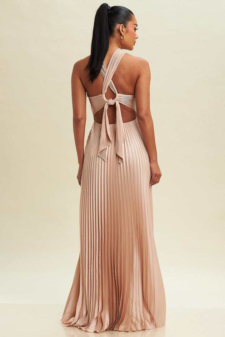 Vestido moka satín plisado