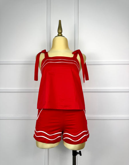 Set rojo líneas blancas