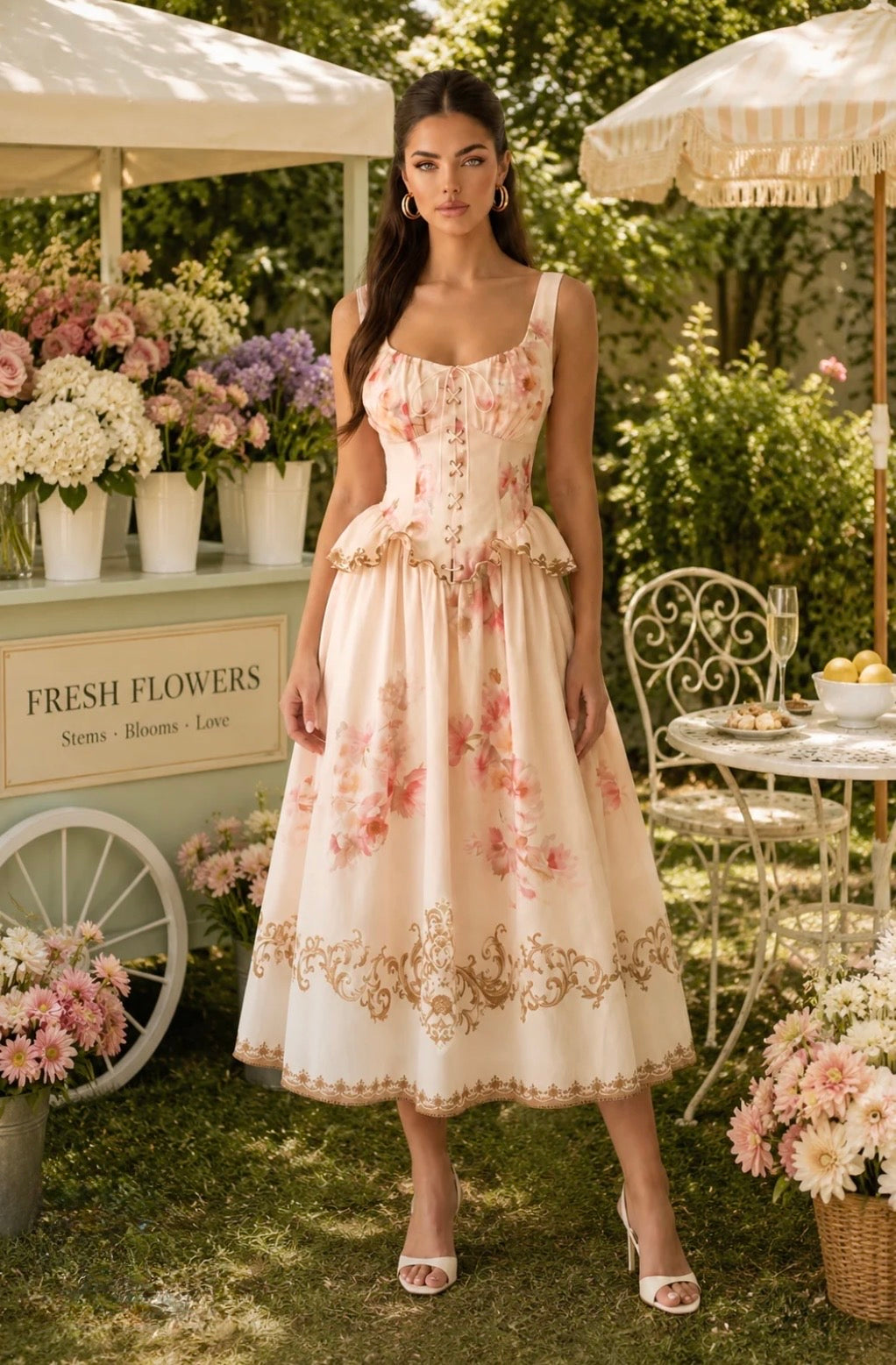 Vestido midi estampado con olan