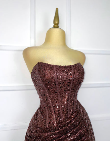 Vestido café chocolate glitter corset