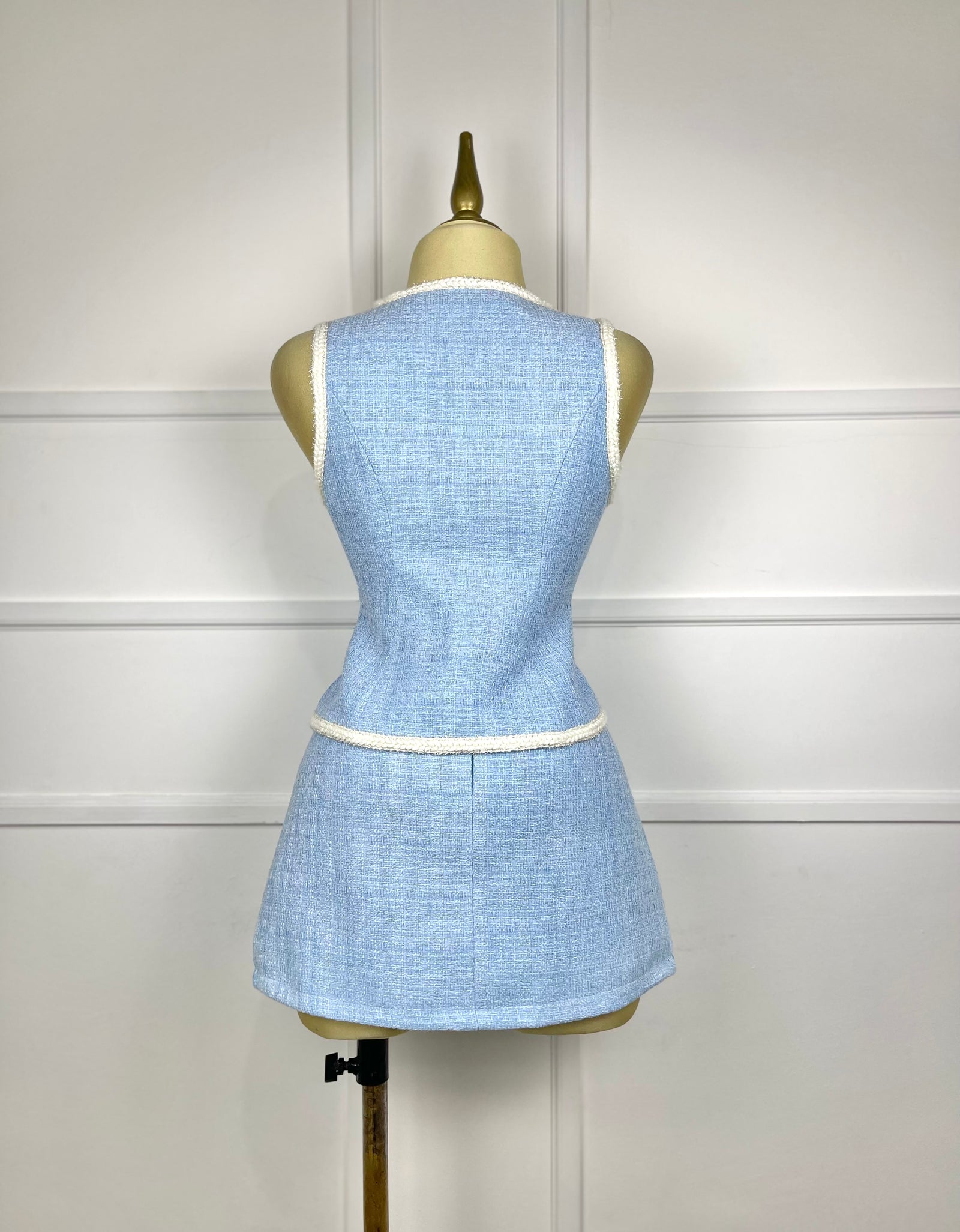 Set azul con blanco tweed