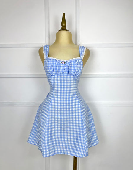 Vestido corto a cuadros blanco/azul