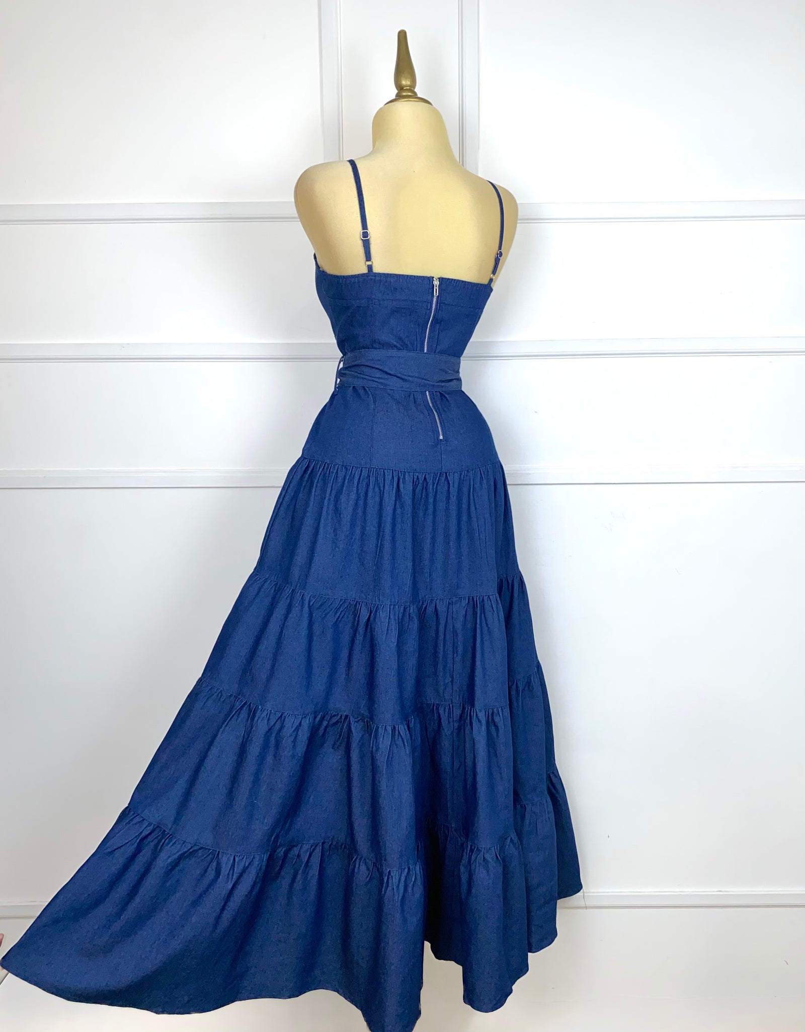 Vestido mezclilla largo con listón