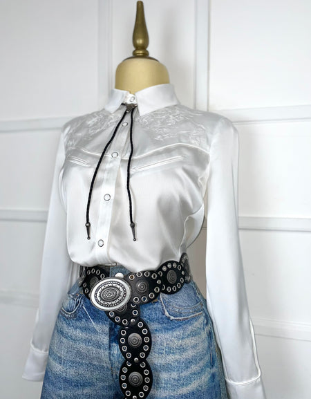 Camisa blanca satín vaquera