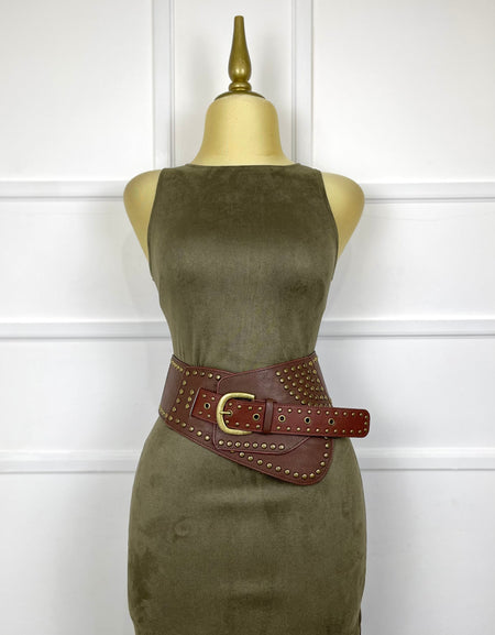 Vestido verde olivo gamuza con cinto