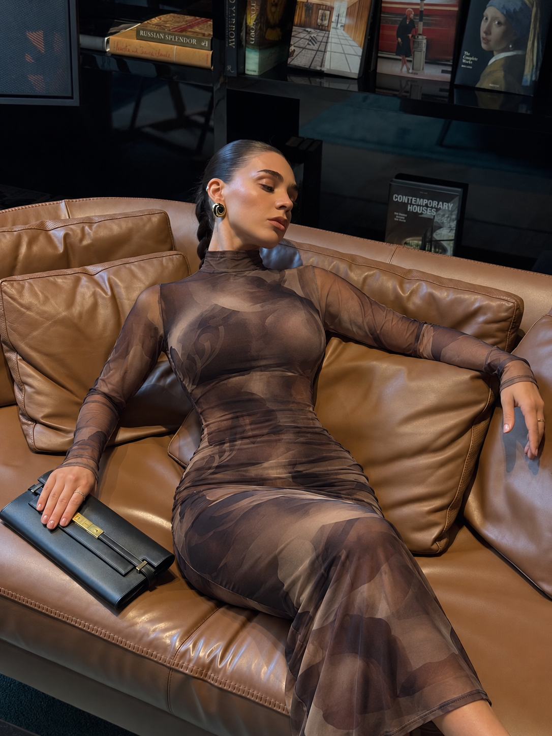 Vestido café multi mesh