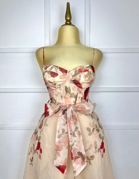 Vestido beige midi estampado con copas