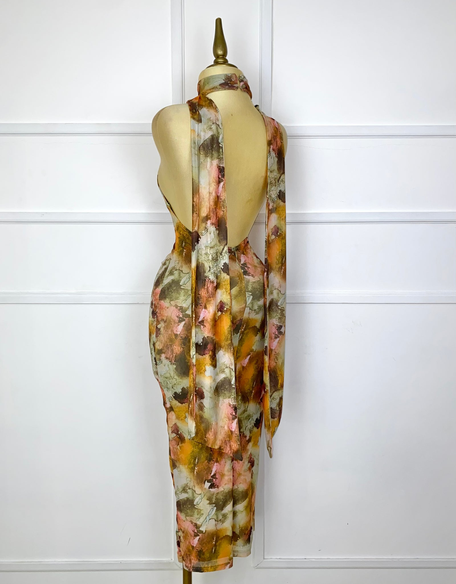 Vestido multicolor halter con listones