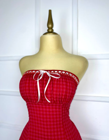 Jumper rojo de cuadros strapless