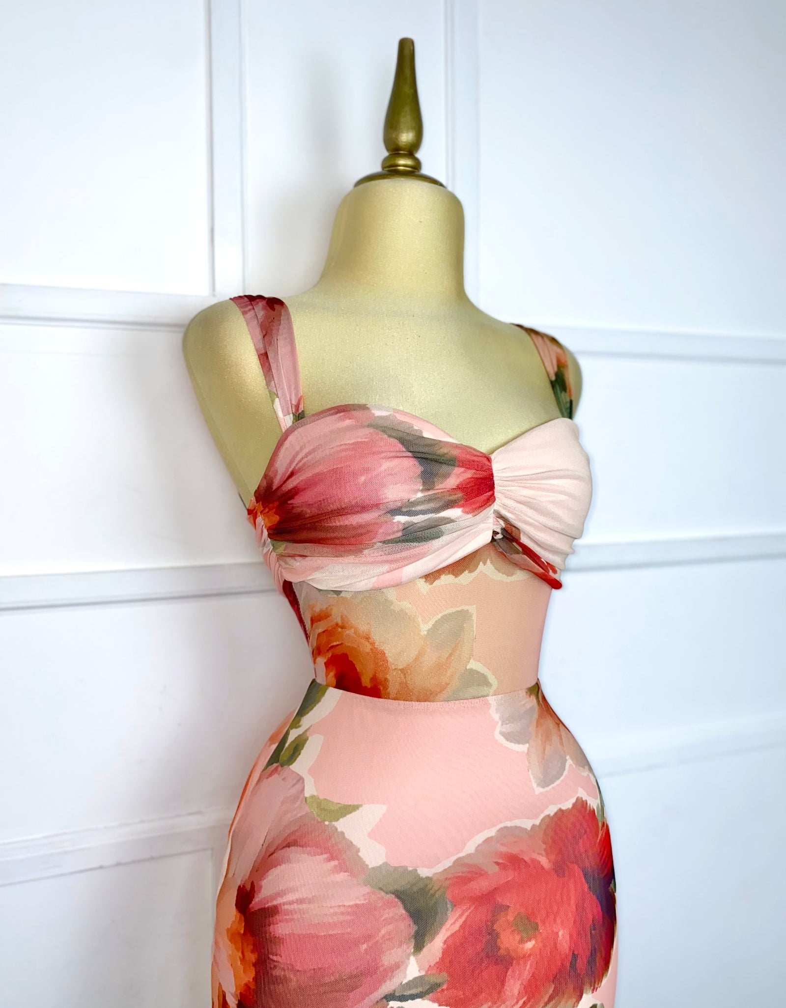 Vestido largo mesh estampado
