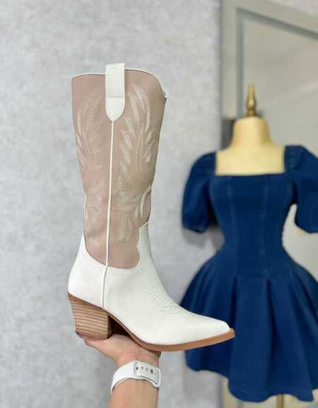 Botas vaqueras nude/blanco