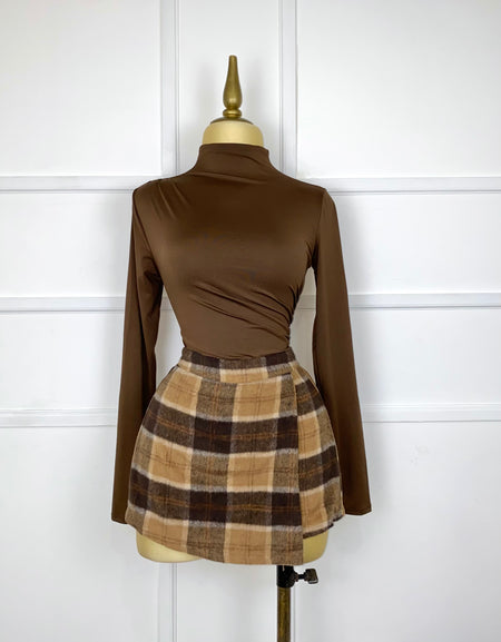 Set café cuadros afelpado (short falda y camisa)