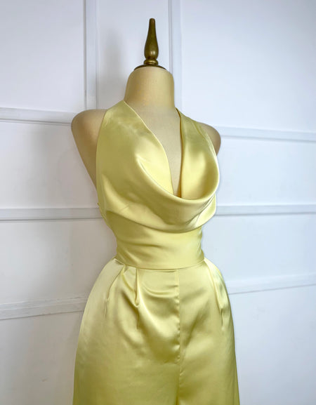 Palazzo amarillo halter satinado