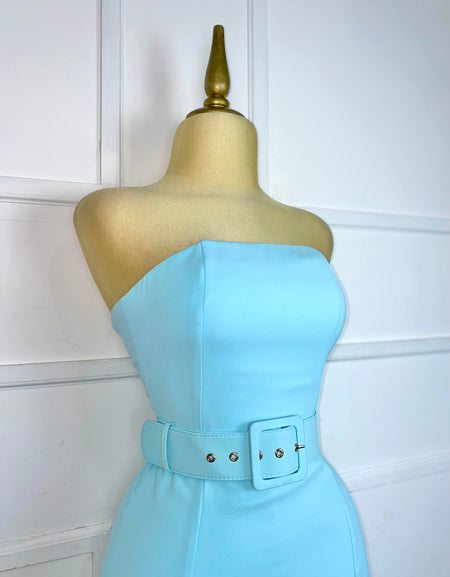 Jumper azul strapless con cinto