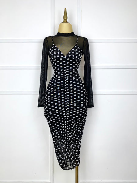 Vestido negro mesh polka dots