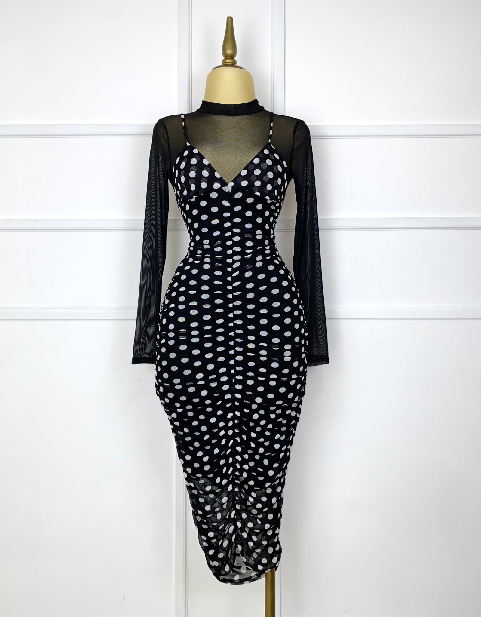 Vestido negro mesh polka dots