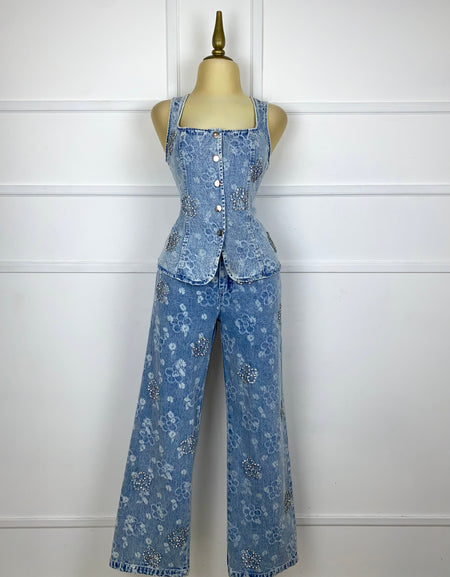 Set de mezclilla con pedrería