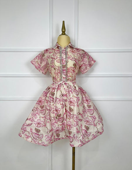 Vestido midi con flores y pedrería