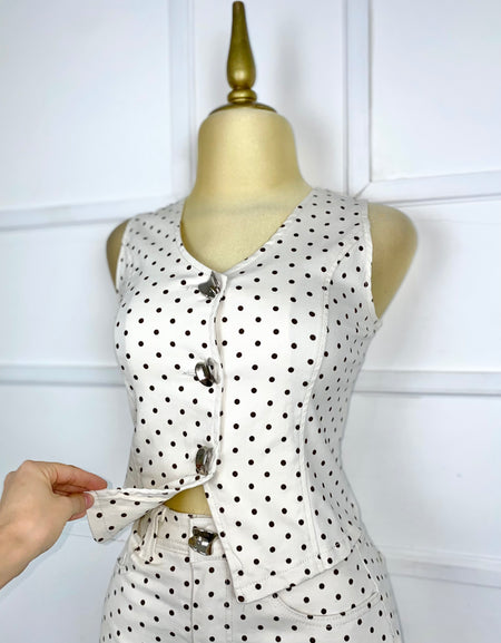 Set beige lunares café tipo mezclilla