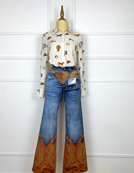 Pantalón de mezclilla estampado vaquero