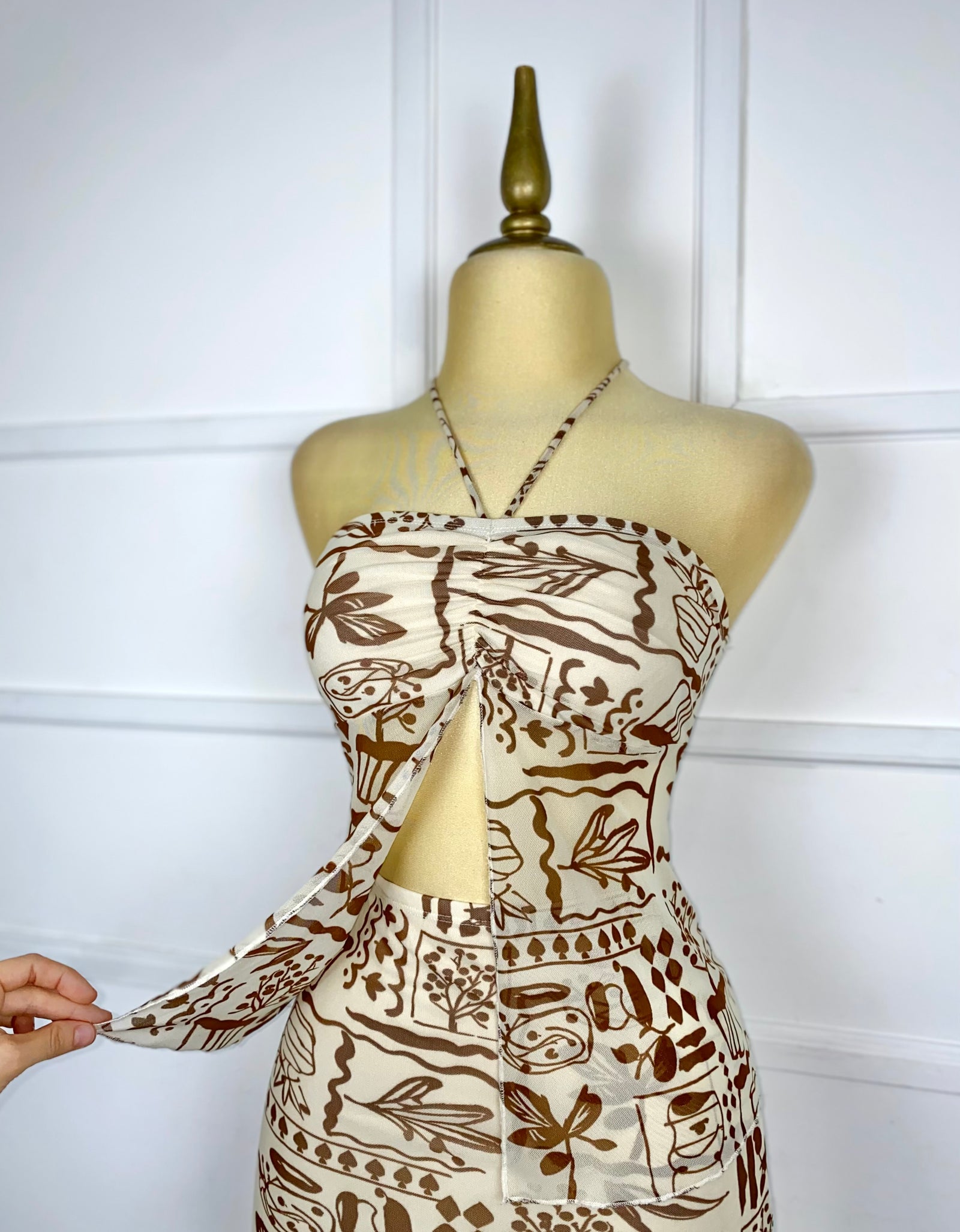 Set beige mesh estampado café