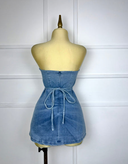 Jumper strapless mezclilla con cordones