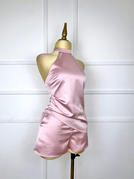 Set rosa satín asimétrico