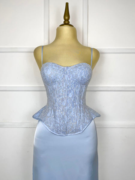 Set baby blue corset con glitter