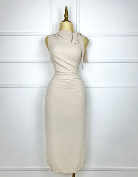 Vestido midi beige con textura