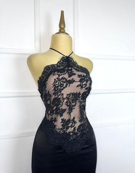 Vestido negro largo satinado
