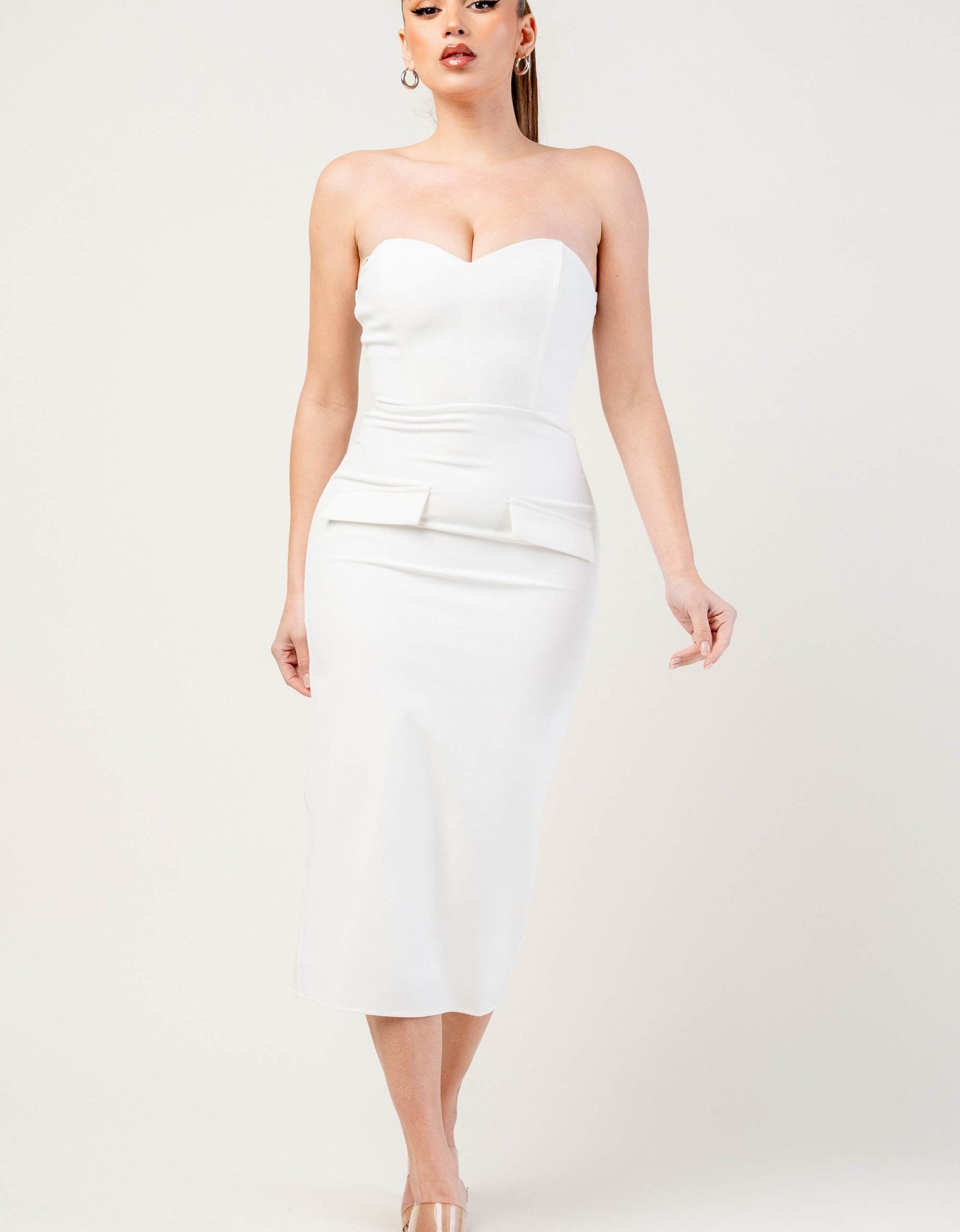 Vestido blanco midi strapless