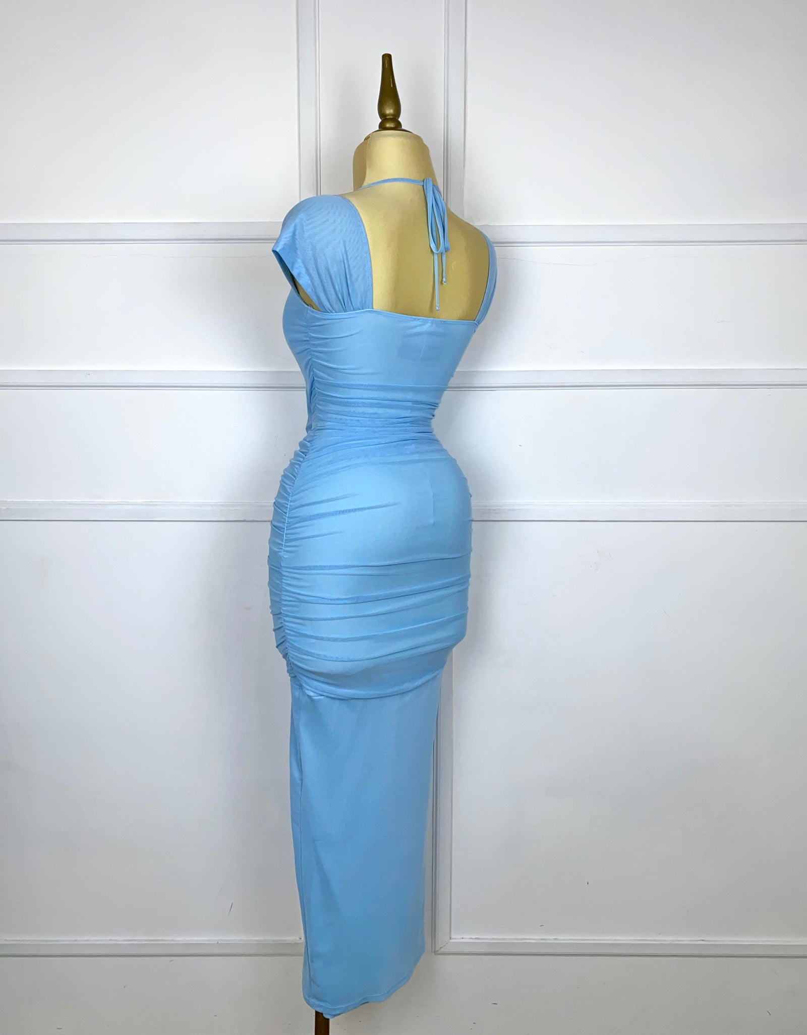 Vestido azul drapeado