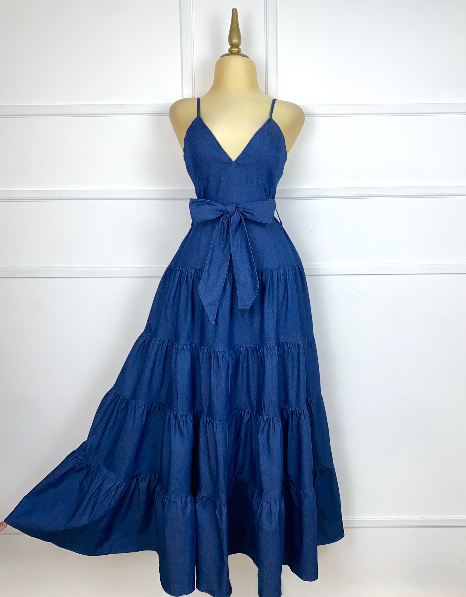 Vestido mezclilla largo con listón