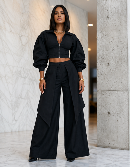 Set negro liso con cierre