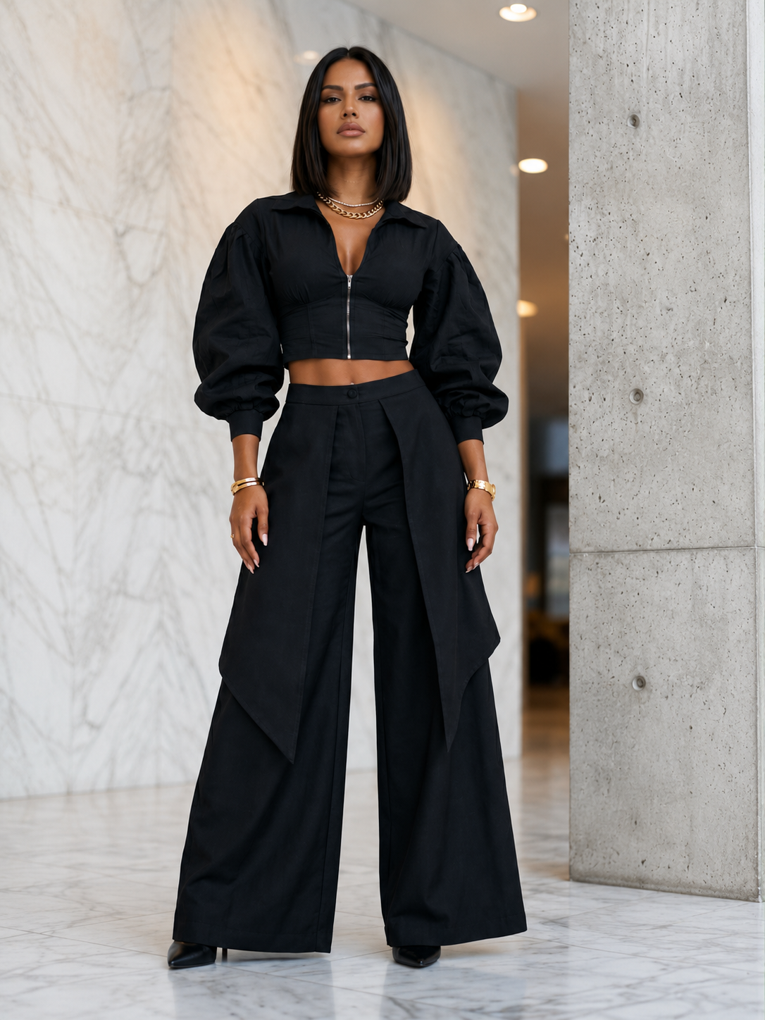 Set negro liso con cierre
