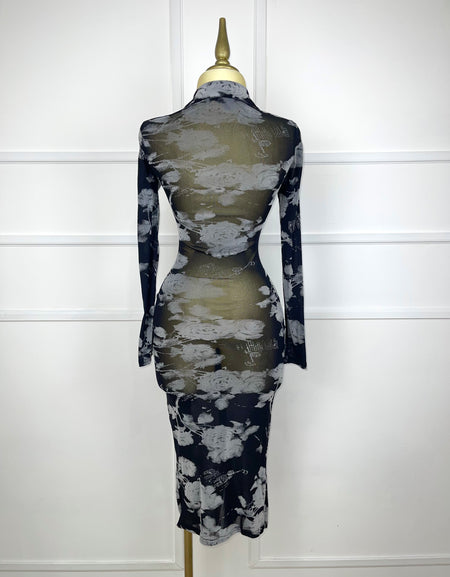 Vestido negro con gris transparente