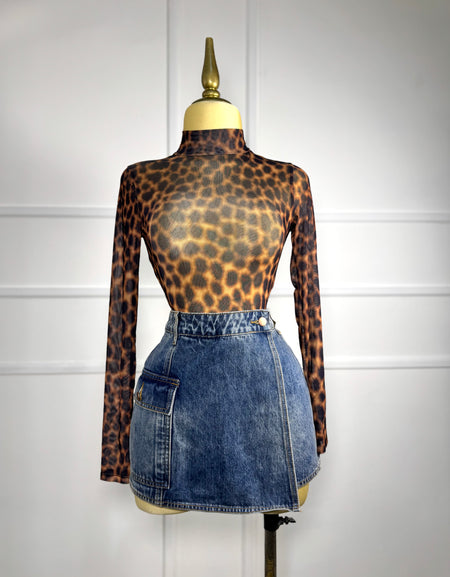 Bodysuit animal print mesh