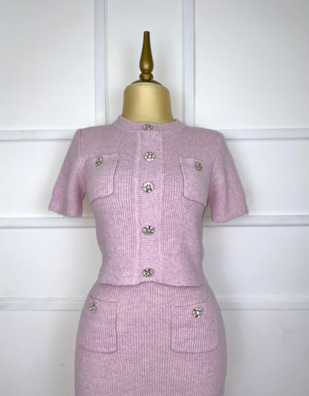 Set rosita tejido con botones pedrería